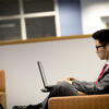 Student working on a laptop in the Tech Center.