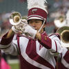 the Temple Marching Band performing.