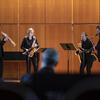 Students practicing the saxophone in Rock Hall.